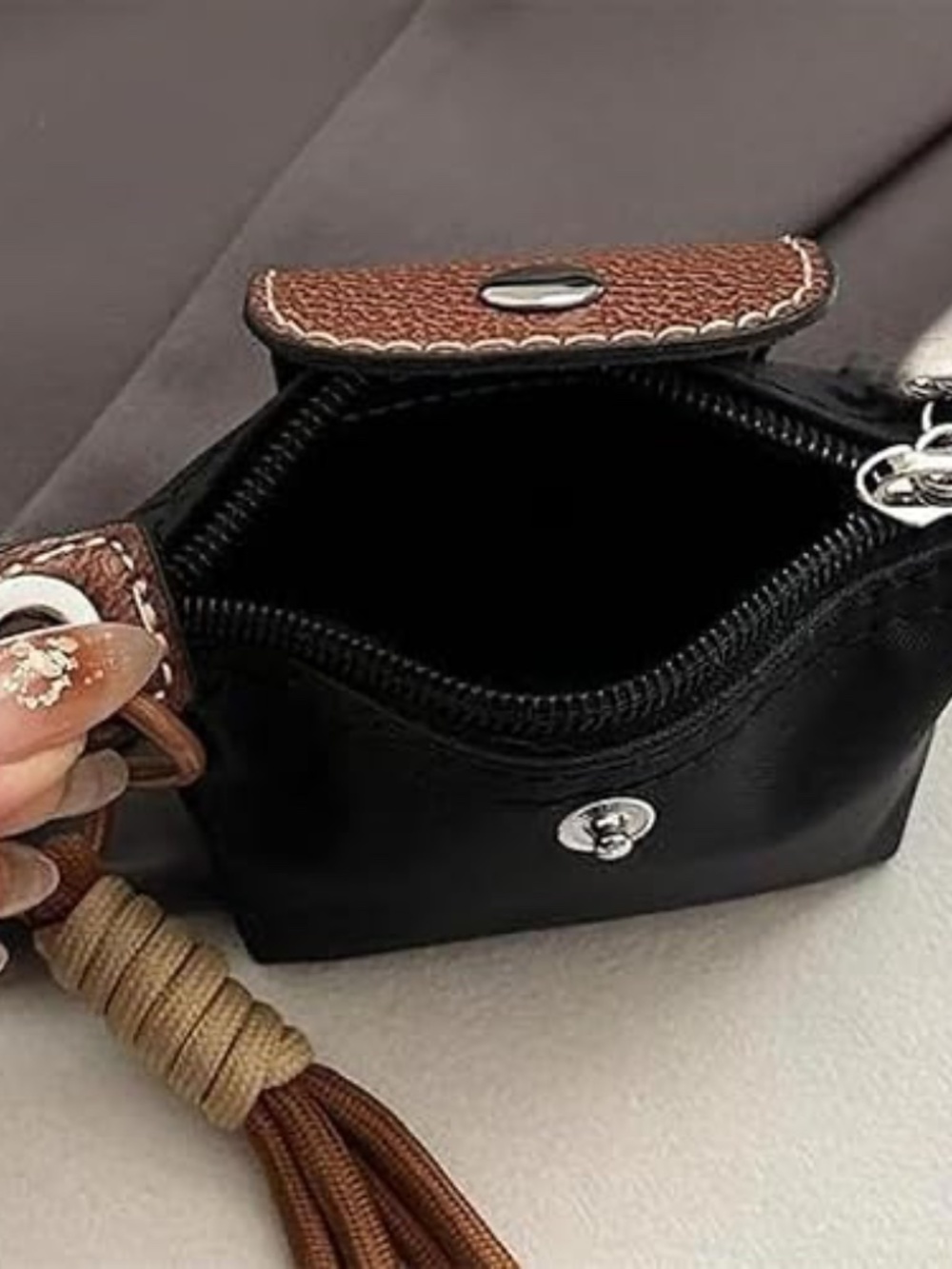 Mini Nylon Dumpling Bag Dark Blue Detachable Nylon Wrist Strap Mini Wristlet - Picture 5 of 14